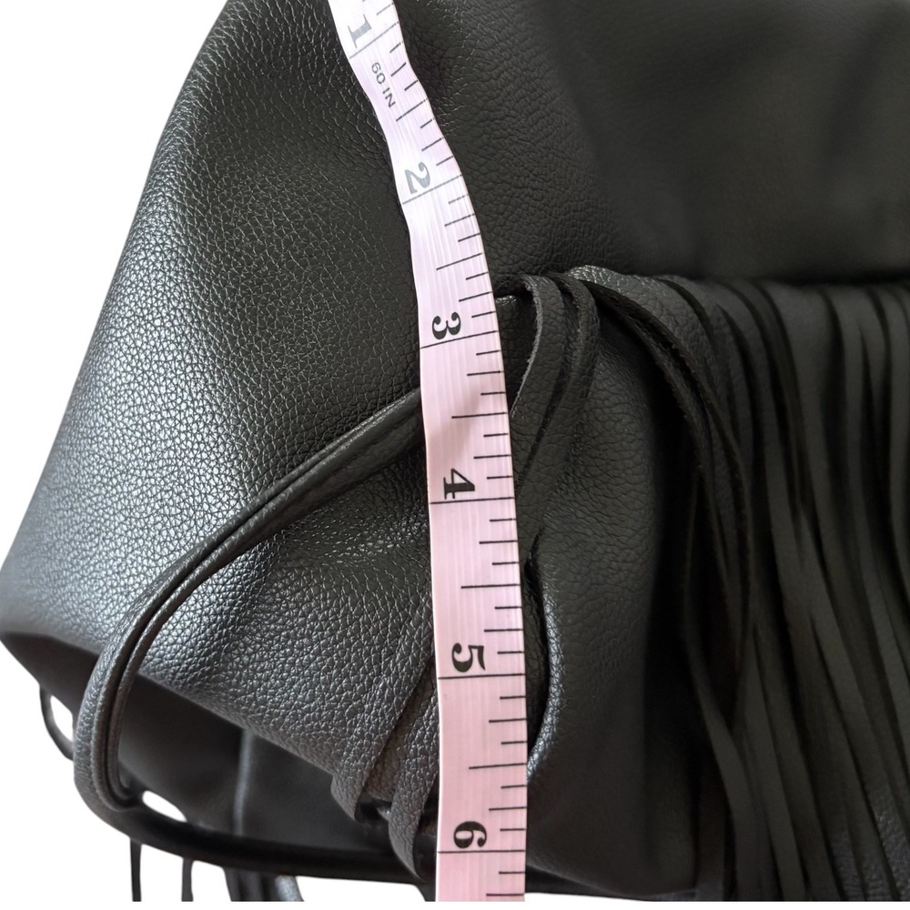 Victoria's Secret Black Pebbled Faux Leather Fringe Drawstring Backpack Western - Picture 12 of 12